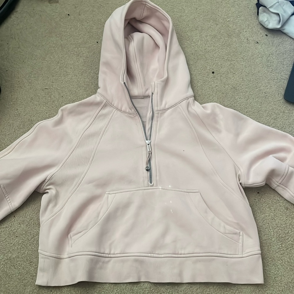 BABY PINK LULULEMON CROPPED HALF ZIP- size s/xs